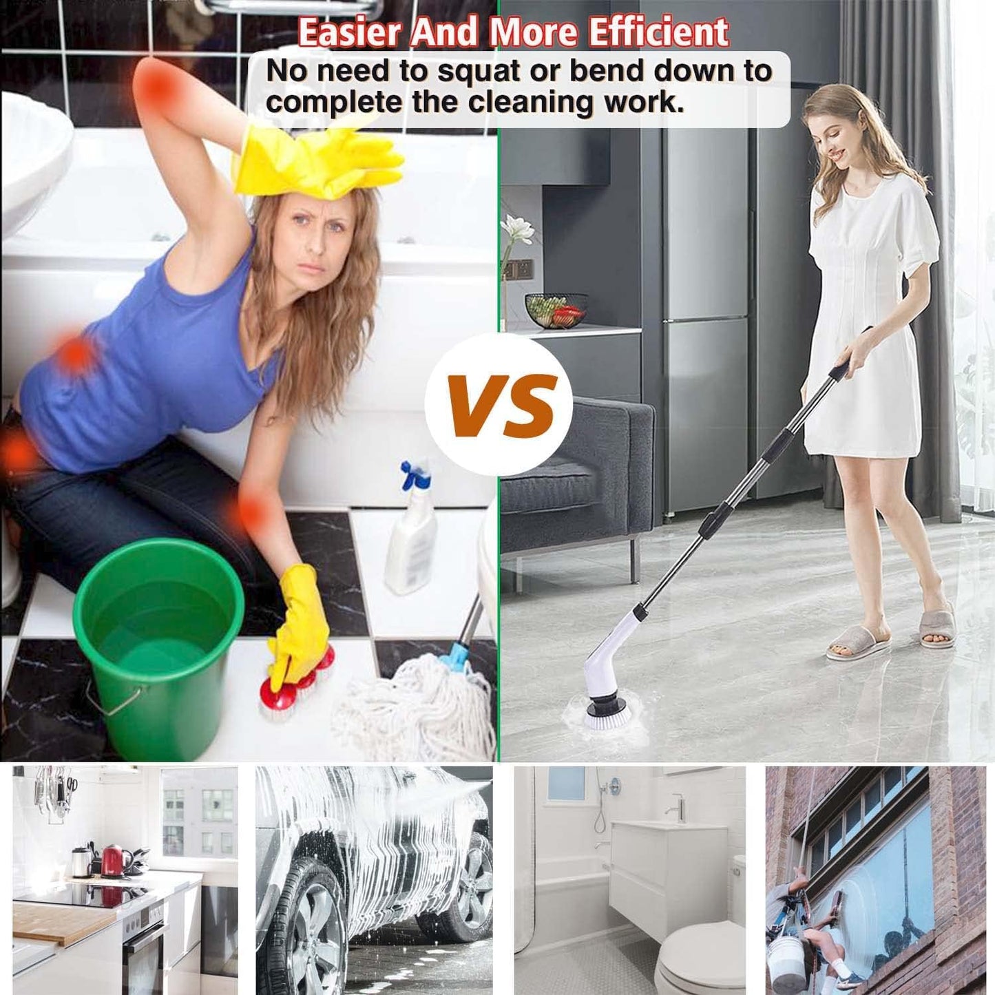 Electric Spin Scrubber Rechargeable Cleaning Brush with 7 Replaceable Brush Heads, Cordless and Portable Power Scrubber, Electric Bathroom Scrubber for Cleaning Tile, Window, Floor, Tub, Car